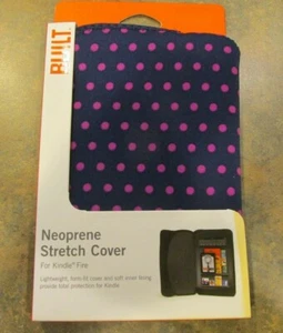 BUILT Neoprene Stretch Cover for Kindle Fire -Blue & Purple Polka Dots - NEW - Picture 1 of 4