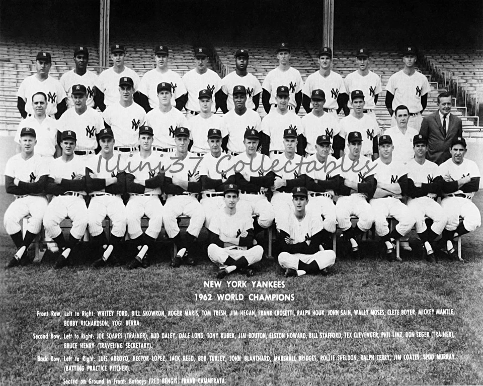 Foto del equipo 8x10 campeones de la serie mundial de béisbol de los Yankees de Nueva York 1962 Foto 1 de 1