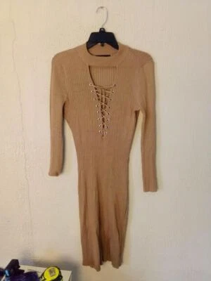 Vestido Suéter Almost Famous Cerradura Mujer L Marrón Entrecruzado Acanalado Tejido Bodycon Foto 1 de 4