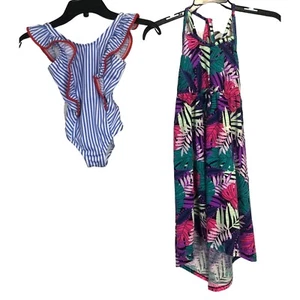 Cat and Jack Girls Sleeveless Summer Dress Tropical and Bathing Suit Size XS 4/5 - Picture 1 of 6