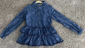 Calvin Klein Jeans Toddler Girl Summer Blue Denim Ruffle Dress Shirt 6 Lace Trim - Picture 1 of 2