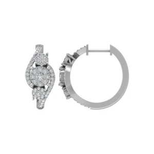 10k White Gold Round Lab Grown Diamond Composite Hoop Earrings Gift For Women - Picture 1 of 7