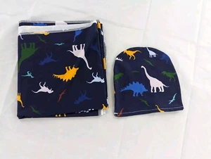 Dinosaur Boys Swaddle Blanket Receiving Blanket With Hat/Beanie - Picture 1 of 5