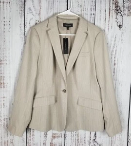Talbots Blazer Women 14 Beige Patterned Striped Career Jacket Woven New NWT - Picture 1 of 9