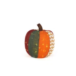 18 in. Warm White LED Colored Burlap Pumpkin Halloween Harvest Decor - Picture 1 of 3