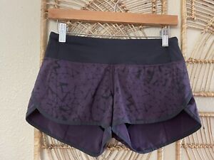 Lululemon Run Speed Shorts Lined Black Purple Geometric Print Women's Sz 4
