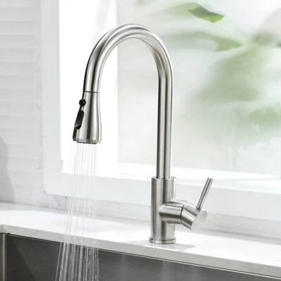 TOPSHOWER Brushed Nickel Kitchen Sink Faucet Pull Down Sprayer Swivel Pull Out Mixer Tap