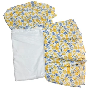 Vintage Laura Ashley Yellow and Blue Floral Charlotte Confetti Twin Bedskirt EUC - Picture 1 of 5