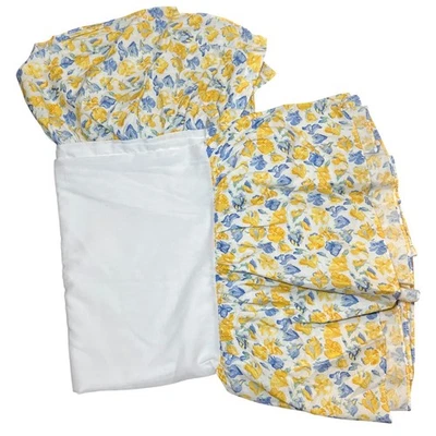 Falda de cama doble vintage Laura Ashley amarilla y azul floral Charlotte confeti usada en excelente estado Foto 1 de 4