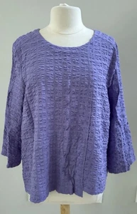 HABITAT Solid Purple Seer Sucker Textured Blouse Casual Top Uneven Hem Size L - Picture 1 of 5