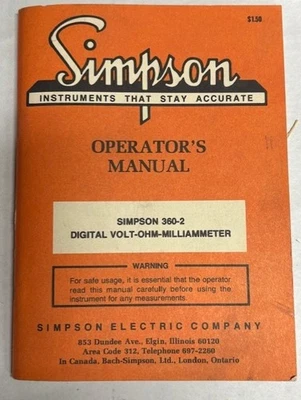 SIMPSON 360-2 MANUAL, FOR - DIGITAL VOLT-OHM-MILLIAMMETER  ^^ - Image 1 of 4