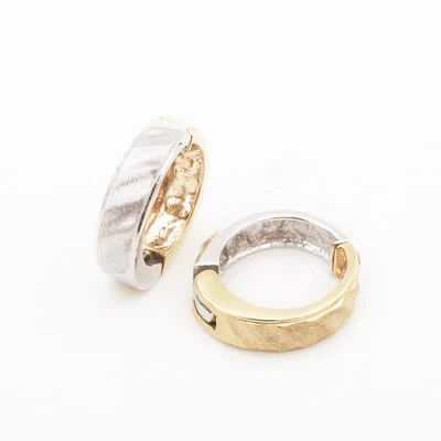 10K Solid Yellow White Gold Mini Hinged Clip-on Earrings Ripple Pattern MIJapan - Image 1 of 4