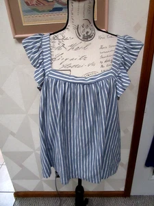 LAUREN CONRAD-AZUL/BLANCO-RAYAS-CUELLO CUADRADO-TOP TRASERO CON VOLANTES-TALLA-XXL-NUEVO CON ETIQUETAS-$40 - Imagen 1 de 3