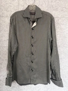 Camicia uomo John Lennon x lavanderia inglese bottoni nera a righe polsino grande - Foto 1 di 9