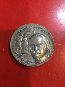 1809-1817 James Madison 4th President USA Sterling Silver Medal Token Coin - Picture 1 of 5
