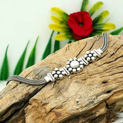 Pulseira de prata esterlina pérola natural pedra preciosa natural feita à mão joia boho - Imagem 1 de 3