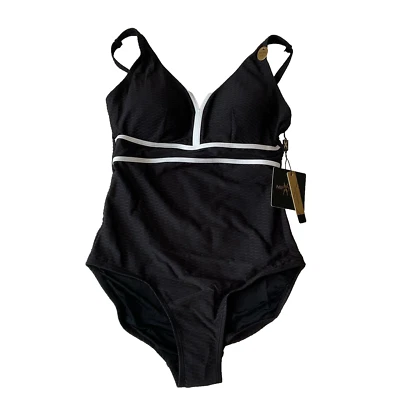 Nip Tuck Swim Amanda One Piece Bikini Womens Size 6 Black Multi Fit Cup Stretch - Image 1 of 4
