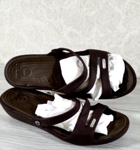 WOMENS Crocs Patricia Wedge Slide Comfort Sandals Brown Size w 11 - Picture 1 of 6