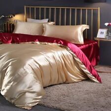 Luxury Satin Bedding Set Duvet Cover Fitted/Flat Bed Sheet Pillowcase Bedclothes
