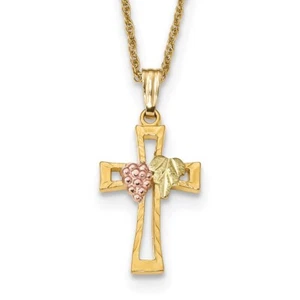 10k Tri-Color Black Hills Gold Crucifix Necklace - Picture 1 of 4