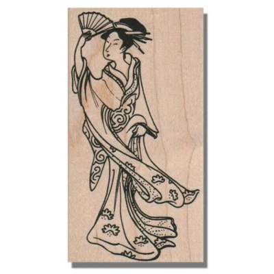 Rubber Stamp, Geisha Girl With Fan, Japanese, Lady, Asian,Japan,Kimono,Person,lg - Image 1 of 2