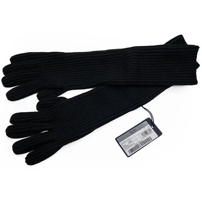 Prada Long Black Knit Lana Divisa F.3 Gloves Quanto Lungo, Nero Size Medium - Image 1 of 4