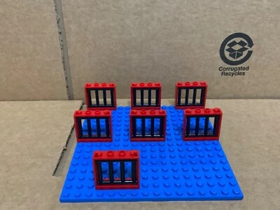 Lego Red Window 1x4x3 No Shutter Tabs No 60594 & Jail Bars No 62113 - QTY 14 - Image 1 of 3