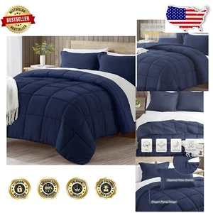 Lightweight Navy California King Comforter Set - 3-Piece Bedding for All Seasons - Picture 1 of 8