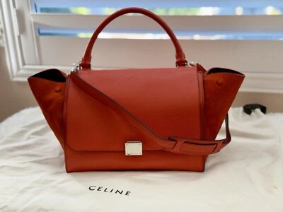 CELINE Trapeze Bag, Red/Orange, Calfskin/Suede Leather Medium, Silver Hardware - Image 1 of 4