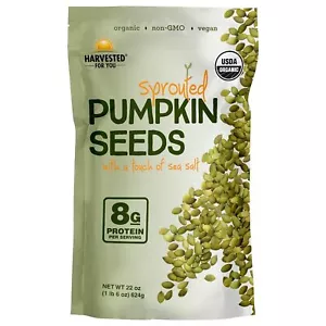 Harvested For You Sprouted Pumpkin Seeds with Sea Salt 22oz Bag, Non GMO, Keto - Picture 1 of 1