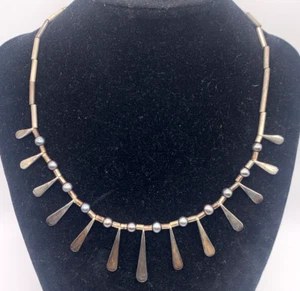 Collana girocollo argento sterling Messico modernista goccia lacrima laureata vintage MCM - Foto 1 di 7