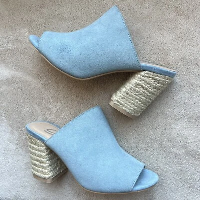 Sandalia Sbicca Helena Polvo Azul Gamuza Mula Slide Rafia Tacón Bloque Para Mujer’s 6 Foto 1 de 4