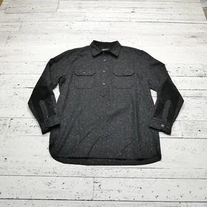 Pendleton Wool Shirt Size Large Black Speckled Pullover Flannel Corduroy Accents - Picture 1 of 7