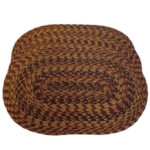 4 Oval Braided Placemats Handwoven 18x12" Farmhouse Burgundy Tan Black Primitive - Picture 1 of 6