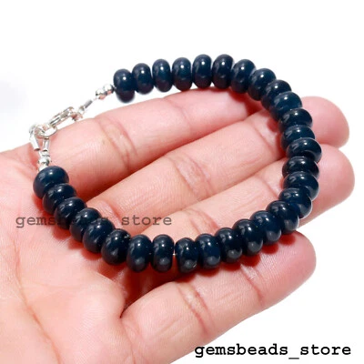 925 Sterlingsilber blauer Saphir Quarz 8-9 mm Rondell glatt Armband 7 Zoll - Bild 1 von 4