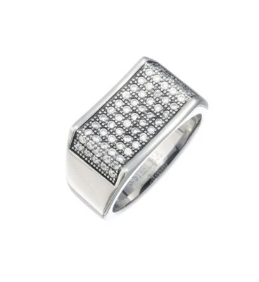 Anillo Pinky Acero Inoxidable 316 Pavé Para Hombre Forma Cuadrada Circonita Foto 1 de 4