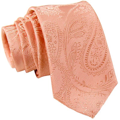 New Men's Polyester Woven 2.5" skinny necktie only paisley peach prom formal - Image 1 of 2