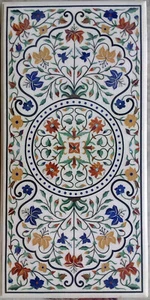 54" x 32" White Marble Center Table Top Semi Precious Stones Floral Inlay - Picture 1 of 1