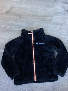 Columbia Youth Full Zip Girls Size 4/5 XXS Fleece Jacket Black Neon Orange Zip - Picture 1 of 10