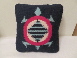 Vintage Southwestern Tribal Woven Decorative Pillow Turtle w Heart Insert - Picture 1 of 8