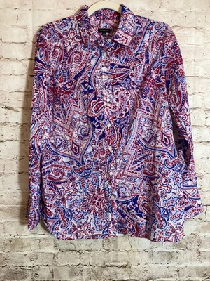Top Talbots para mujer mediano rojo blanco y azul cachemira con botones algodón ligero Foto 1 de 4