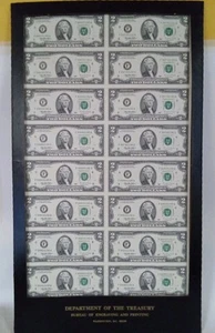 Hoja de (16) billetes de 2 dólares 1995 sin cortar (F) - # - Imagen 1 de 3
