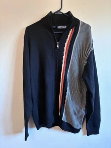 Venezia Men’s Wool Blend Sweater M Half Zip Black Gray Red  Retro Y2K 90’s - Picture 1 of 11