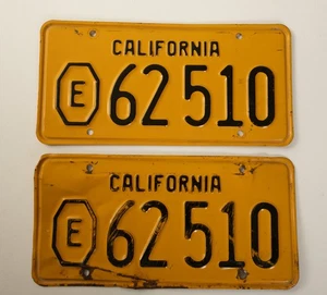 California License Plate Pair 1956 Yell (G4R-HSE/JSF6) Oct E 62 510 County State - Picture 1 of 11