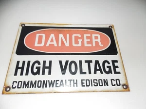 Vintage Danger High Voltage Commonwealth Edison Co. Schweres Blechschild 10"x7" 1/26 - Bild 1 von 2