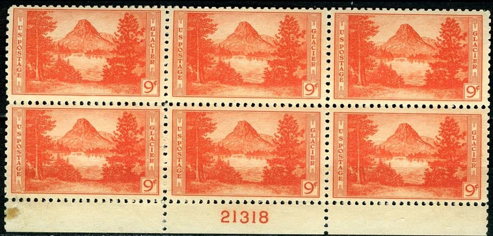 SC# 748 - 1934 - 9¢ National Parks - Glacier - Mint NH Plate Block of 6 - Image 1 of 1