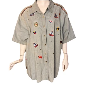 Küstenoma Denim Neuheit maritim Knöpfe bestickt Hemd 2X Quacker Tatsache - Bild 1 von 13
