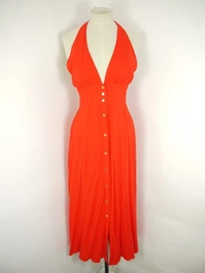 Vestido Heidi Klein Rojo Cuello Halter Midi Botón Delantero Verano Cuello en V Talla S - Imagen 1 de 9
