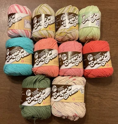 10 Skeins Lily Sugar 'n Cream 4 Ply Cotton Yarn Mixed Lot New - Image 1 of 4