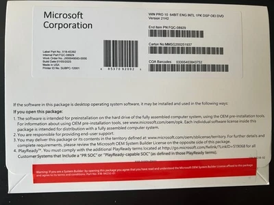 Microsoft Win Pro 10 64Bit English INTL 1PK DSP OEI DVD -  FREE SHIPPING - Image 1 of 3